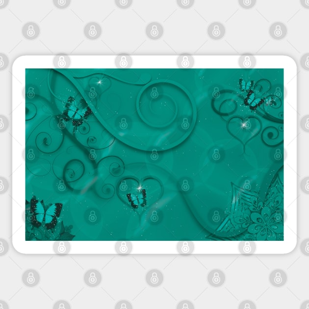 Hearts Twinkling, Vines Creeping, Butterflies Flying, Bubbles Floating , Flowers & Leaves in a Fantasy World of Teal Green Sticker by karenmcfarland13